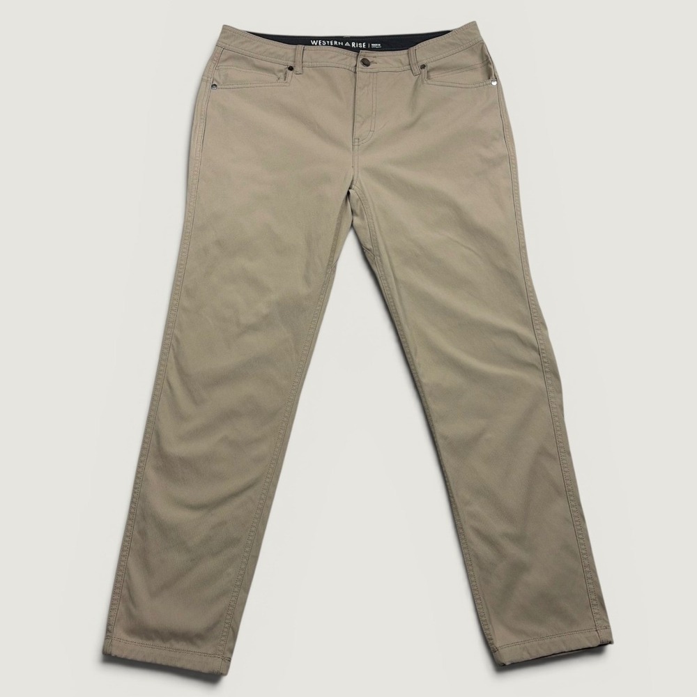 Western Rise AT Slim Rivet Pants Mens 36 Tan Technical Travel Stretch Trousers - Picture 2 of 10